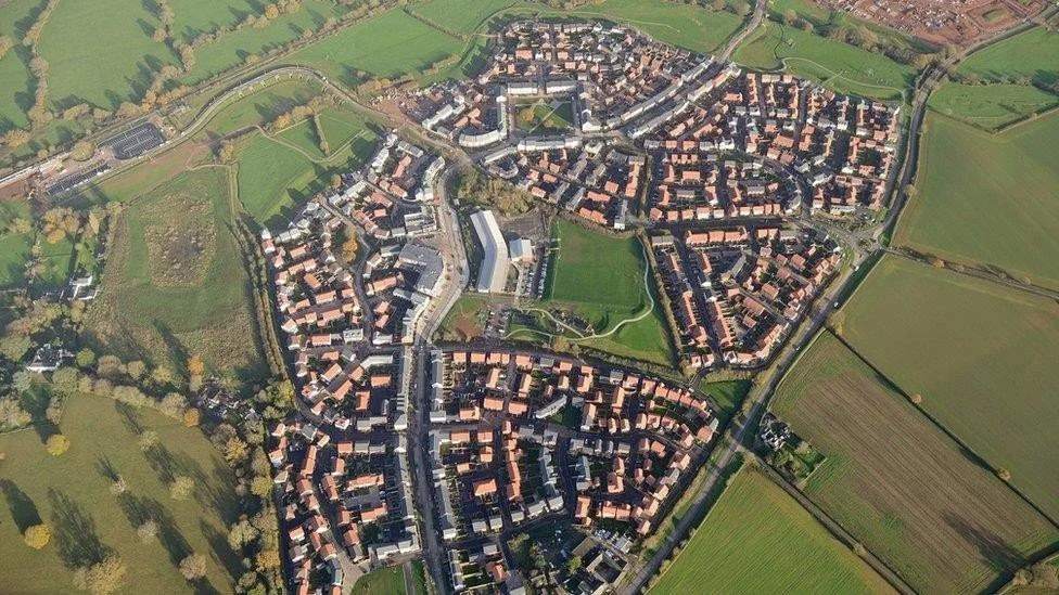 Aerial view of the Cranbrook new-town development